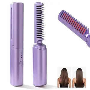 Meneflix Portable Mini Hair Straightener Cordless Rechargeable Mini Adjustable Hair Straightener Hot Comb