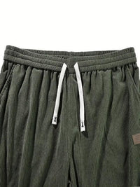 Men's Dark Green Loose Fit Corduroy Cargo Style Trouser