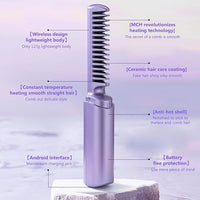 Meneflix Portable Mini Hair Straightener Cordless Rechargeable Mini Adjustable Hair Straightener Hot Comb
